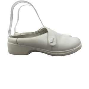 Propet Leather Nursing Mules Womens 6 White Hook & Loop Clog Slip On Shoe W0198